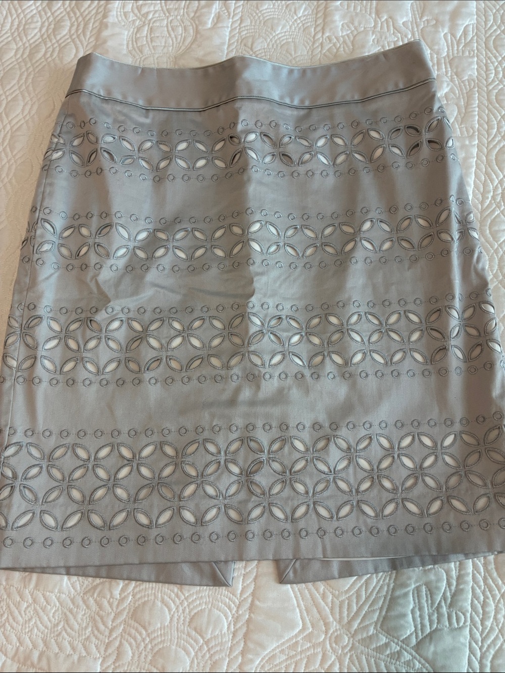 White House Black Market Gray Eyelet A-Line Skirt